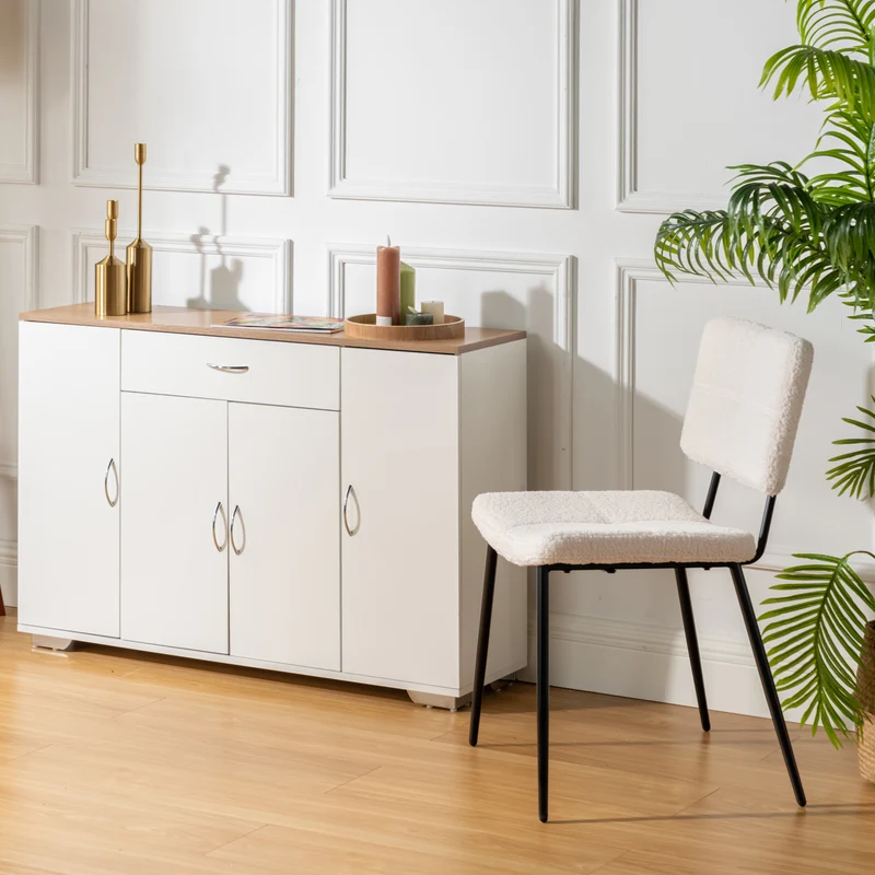 Lot de 4 chaises de salle à manger scandinaves en tissu mouton bouclette beige - POMONA