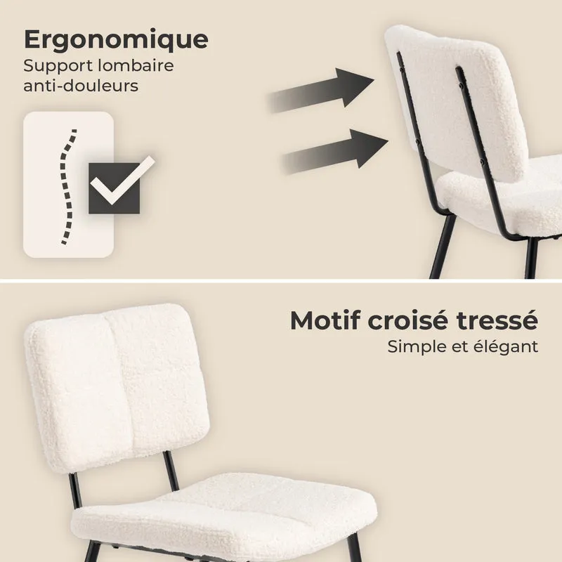 Lot de 4 chaises de salle à manger scandinaves en tissu mouton bouclette beige - POMONA