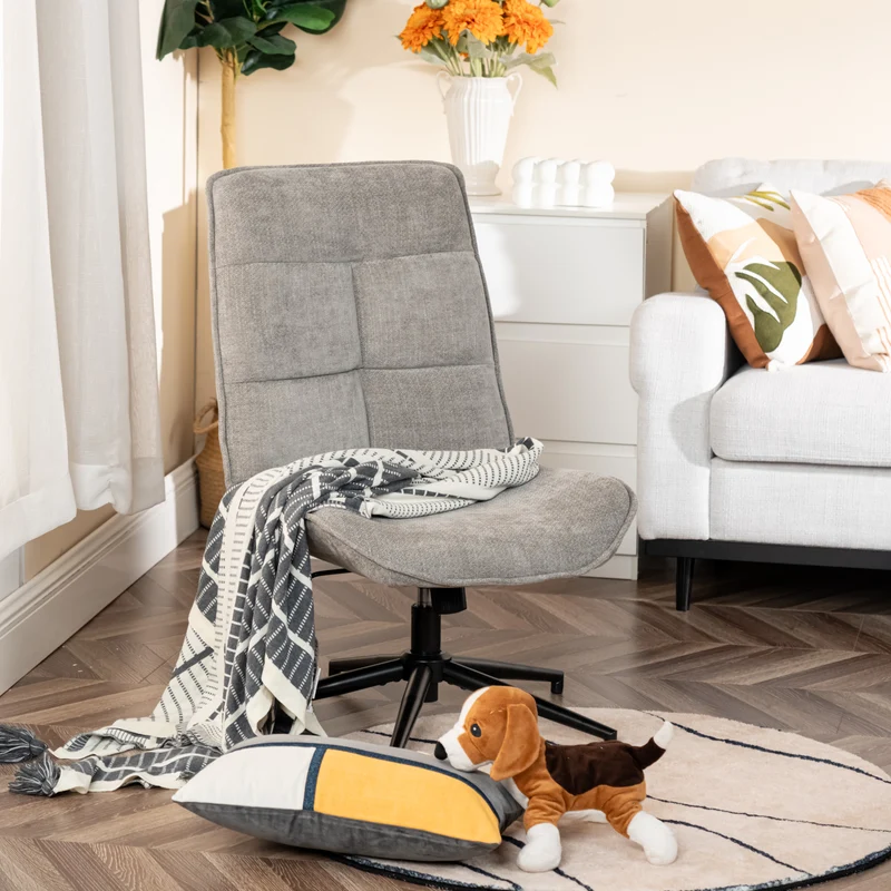 Fauteuil de loisirs réglable en tissu chenille gris pivotant à 360° - CHARLOTTE