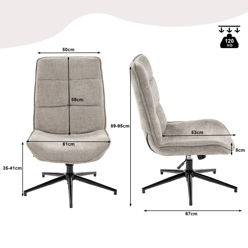 Fauteuil de loisirs réglable en tissu chenille gris pivotant à 360° - CHARLOTTE