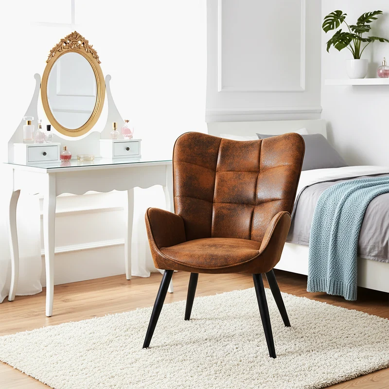Fauteuil scandinave avec accoudoirs en suédine à surpiqûres - KANAS