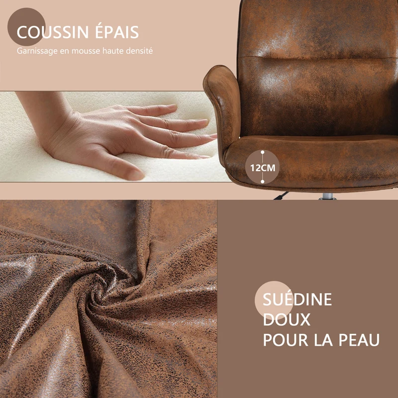 Fauteuil de bureau ergonomique réglable pivotant avec accoudoirs en suédine - THOMASINA