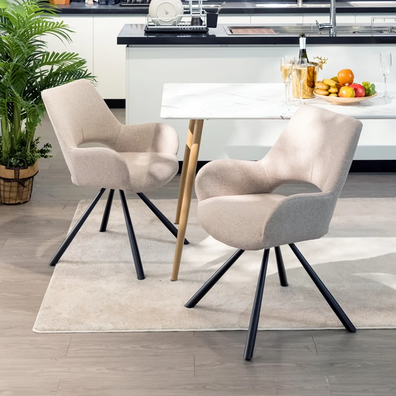 Lot de 2 chaises de salle à manger scandinaves avec accoudoirs en tissu beige - BETH