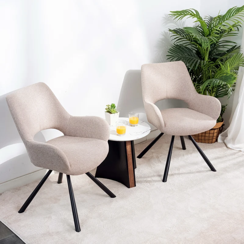 Lot de 2 chaises de salle à manger scandinaves avec accoudoirs en tissu beige - BETH