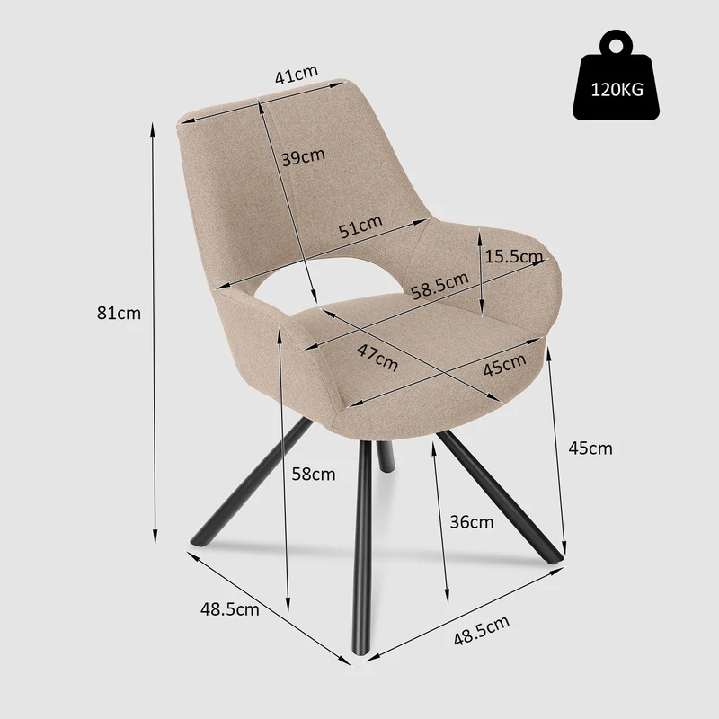 Lot de 2 chaises de salle à manger scandinaves avec accoudoirs en tissu beige - BETH