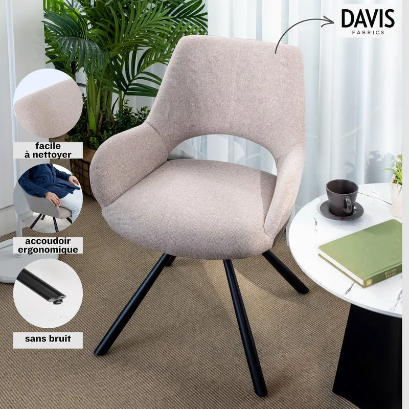 Lot de 2 chaises de salle à manger scandinaves avec accoudoirs en tissu beige - BETH