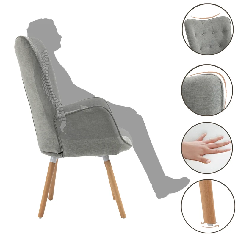 Fauteuil scandinave avec accoudoirs en tissu gris capitonné - KAS