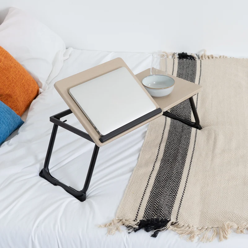 Table de lit/Support ordinateur pc pliable en bois et métal noir - MAMIE