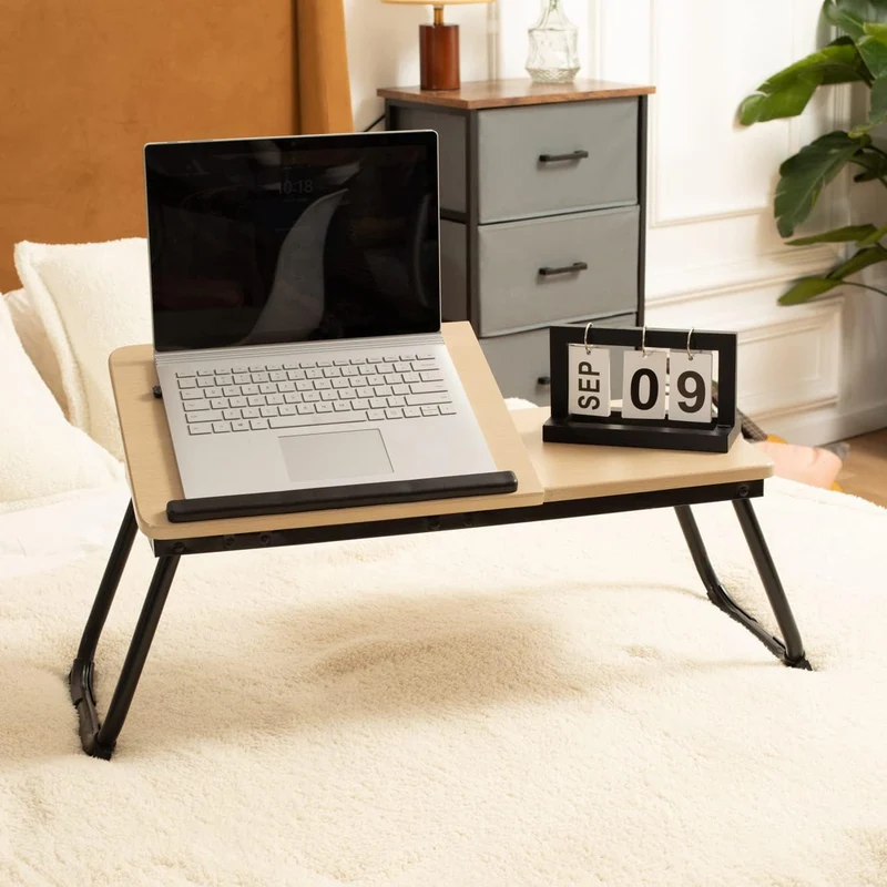 Table de lit/Support ordinateur pc pliable en bois et métal noir - MAMIE