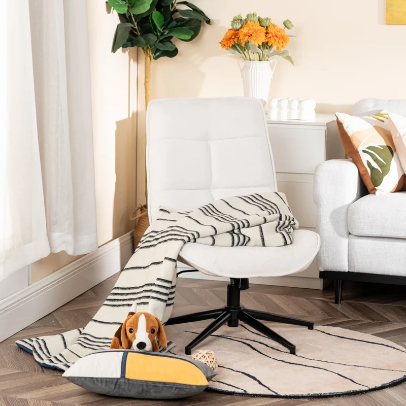Fauteuil de loisirs réglable en tissu chenille beige pivotant à 360° - CHARLOTTE