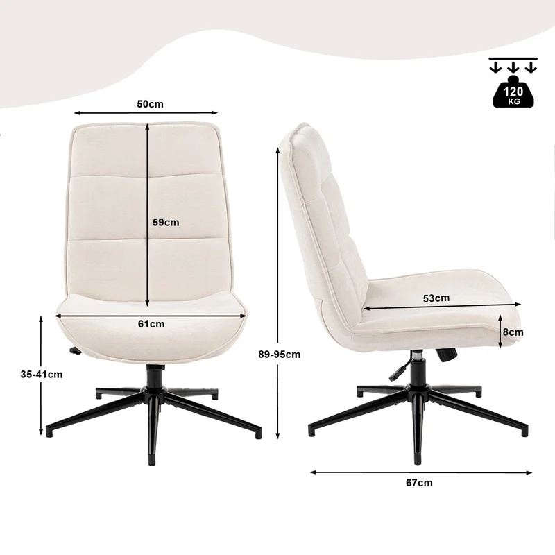 Fauteuil de loisirs réglable en tissu chenille beige pivotant à 360° - CHARLOTTE