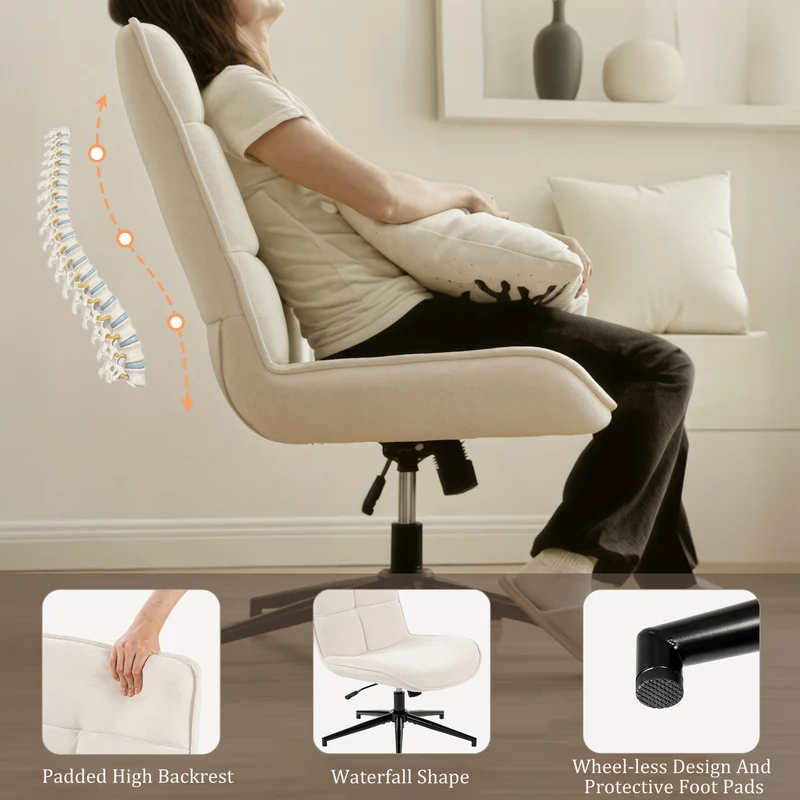 Fauteuil de loisirs réglable en tissu chenille beige pivotant à 360° - CHARLOTTE