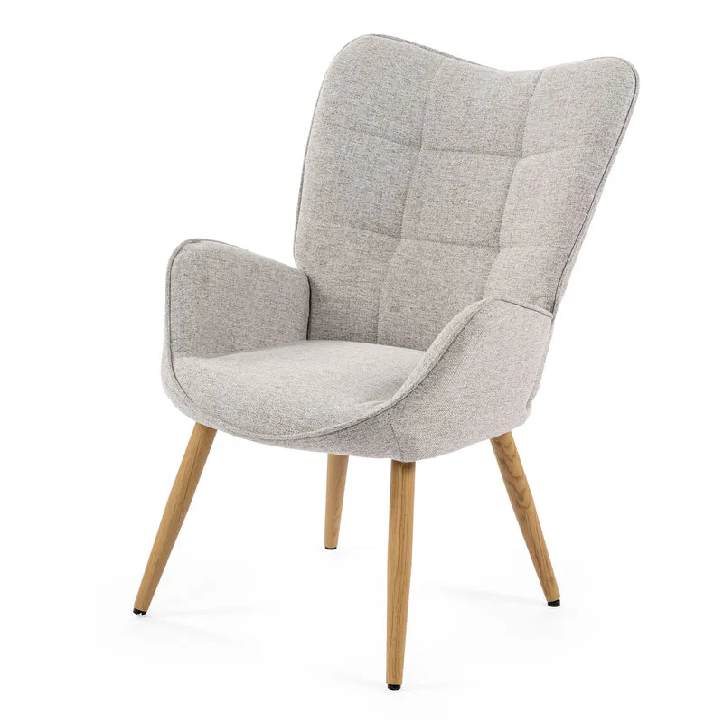 Fauteuil scandinave avec accoudoirs en tissu gris à surpiqûres - KANAS