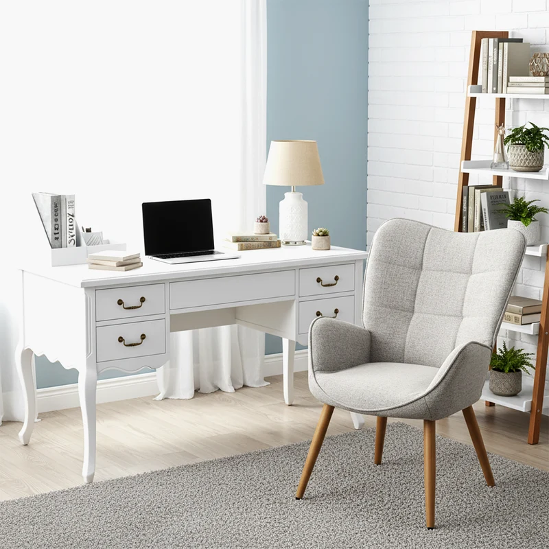Fauteuil scandinave avec accoudoirs en tissu gris à surpiqûres - KANAS