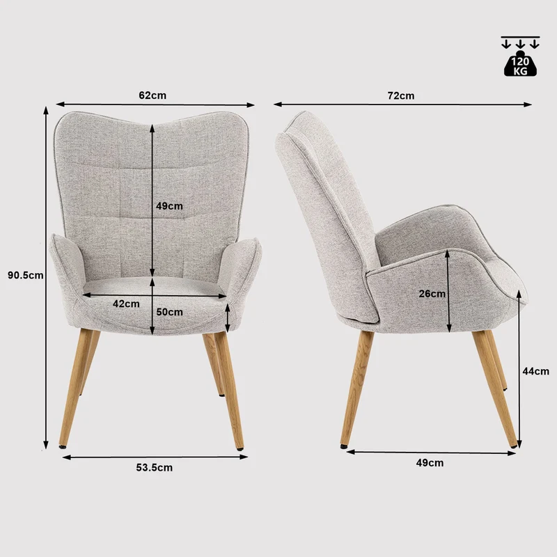 Fauteuil scandinave avec accoudoirs en tissu gris à surpiqûres - KANAS