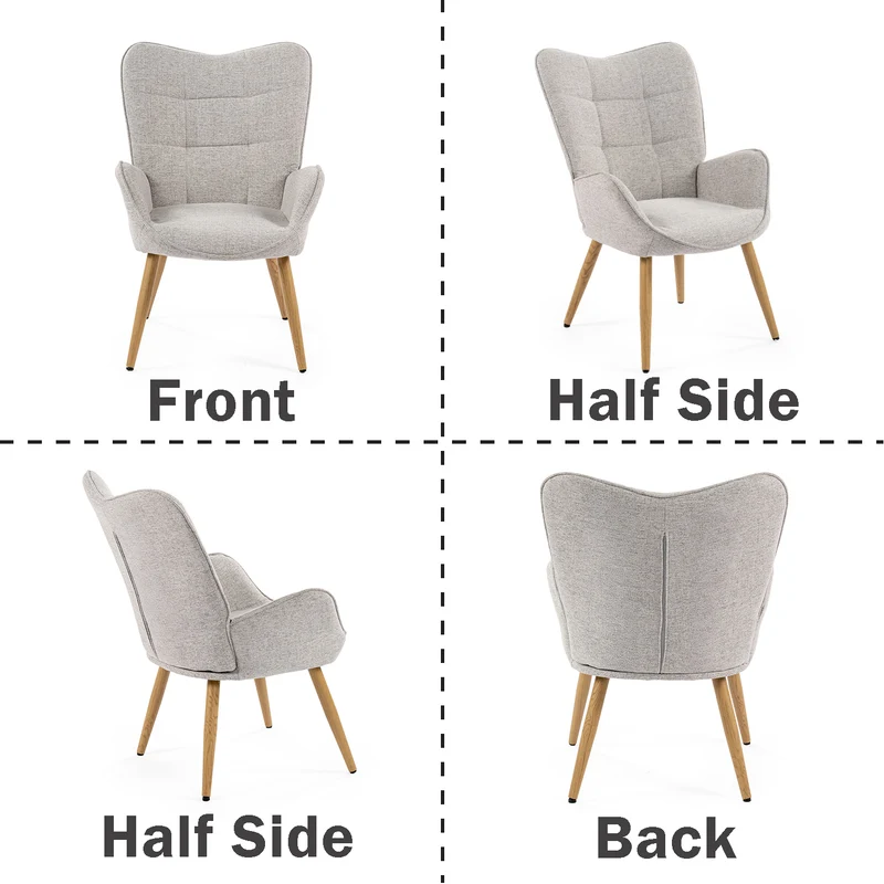Fauteuil scandinave avec accoudoirs en tissu gris à surpiqûres - KANAS
