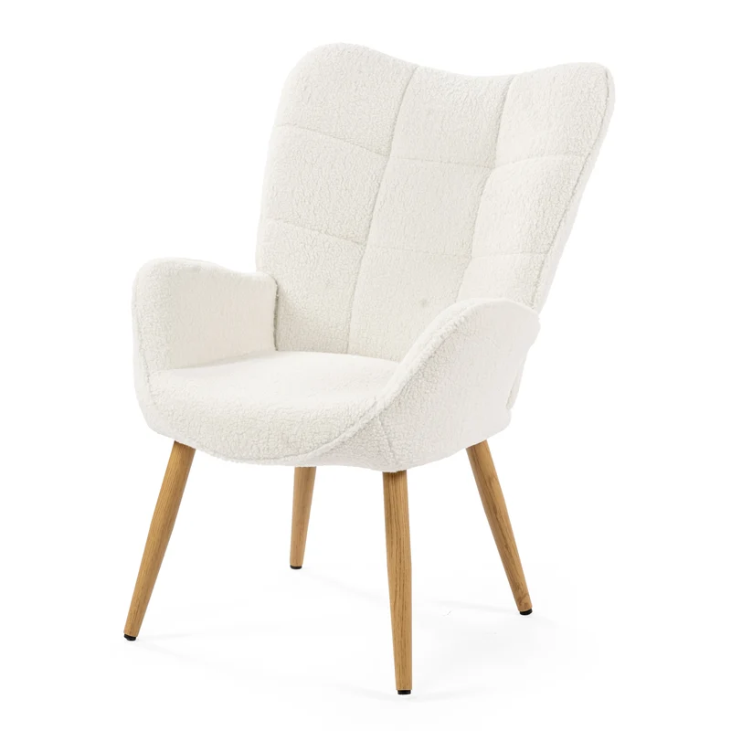 Fauteuil scandinave avec accoudoirs en tissu mouton bouclette beige à surpiqûres - KANAS