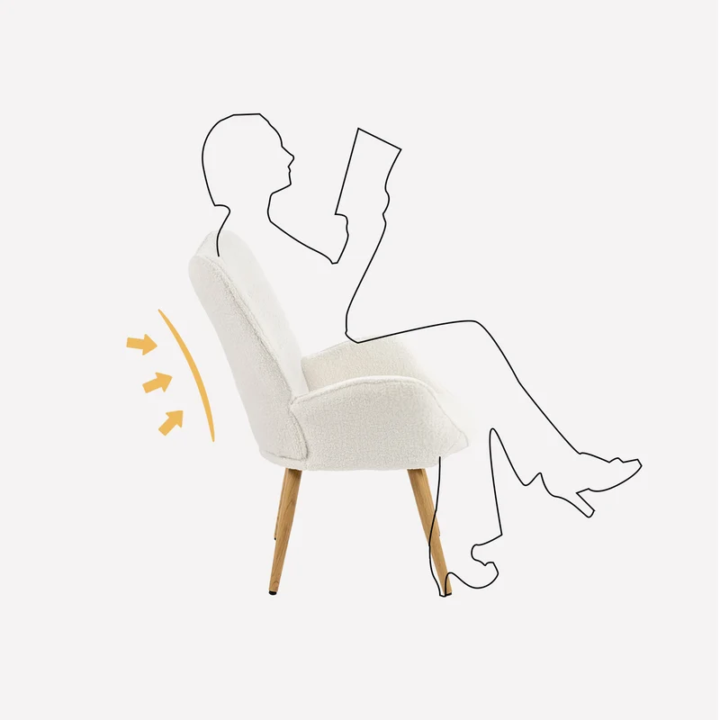 Fauteuil scandinave avec accoudoirs en tissu mouton bouclette beige à surpiqûres - KANAS