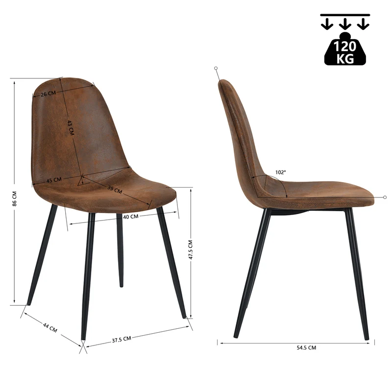 Lot de 4 chaises de salle à manger industrielles en suédine - CHARLTON