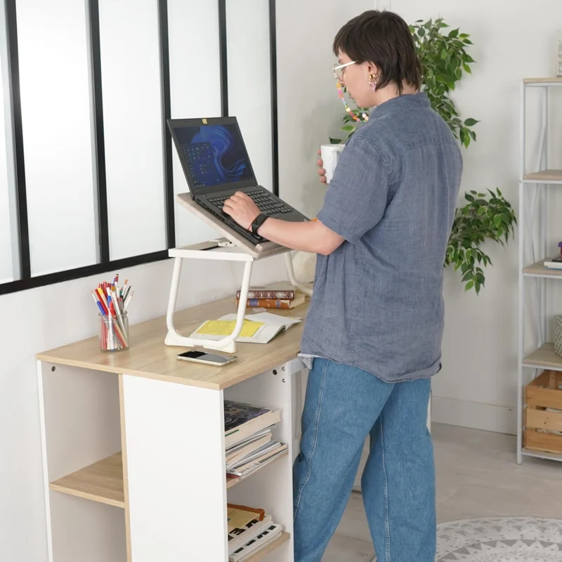 Table de lit/Support ordinateur pc pliable en bois et métal blanc - MAMIE