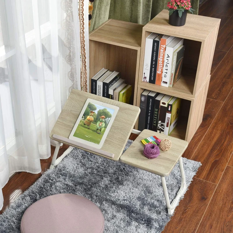 Table de lit/Support ordinateur pc pliable en bois et métal blanc - MAMIE