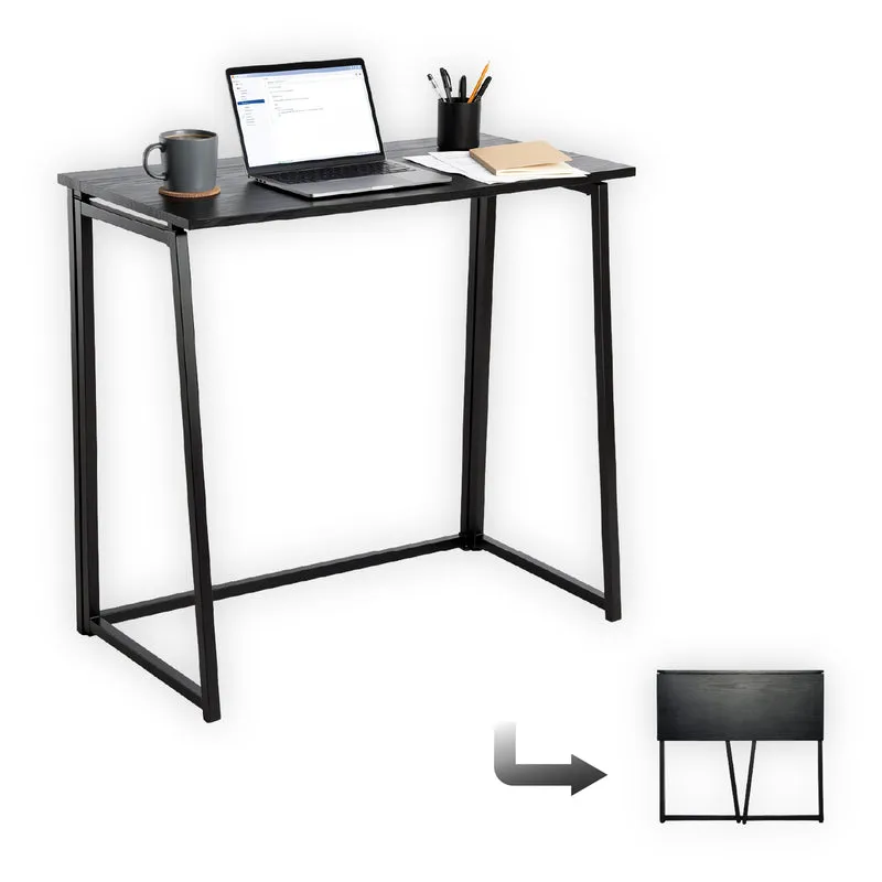 Bureau/table d'ordinateur industriel pliable en bois et en métal noir - ASCOLI