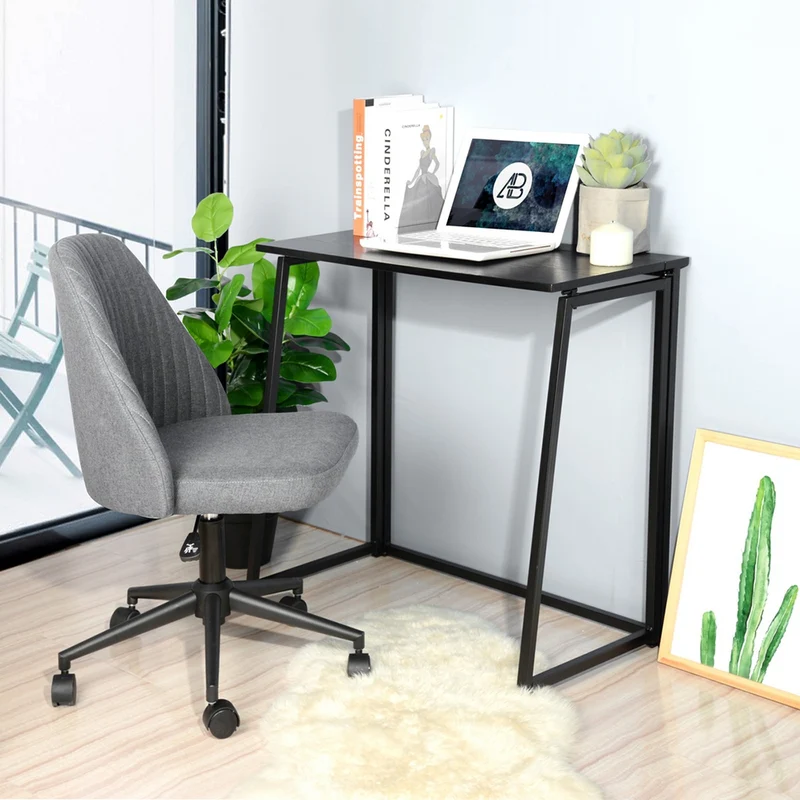 Bureau/table d'ordinateur industriel pliable en bois et en métal noir - ASCOLI