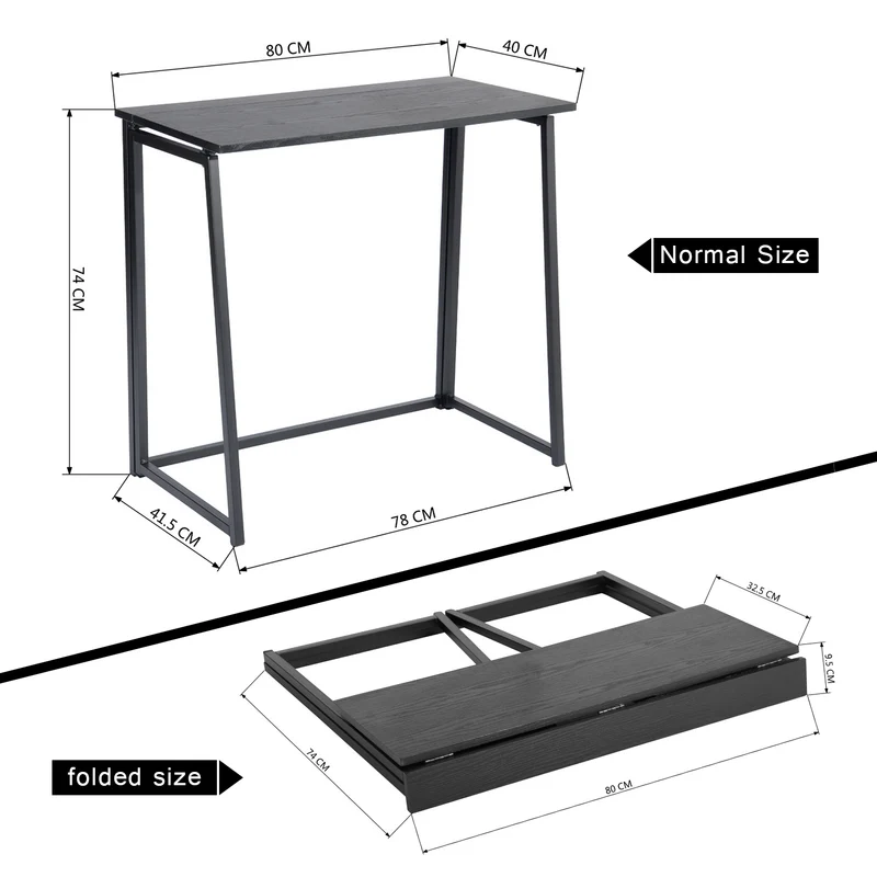 Bureau/table d'ordinateur industriel pliable en bois et en métal noir - ASCOLI