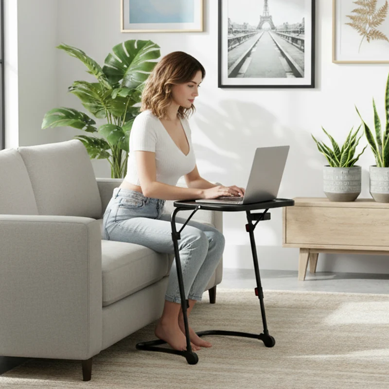 Table d’appoint pliable pour ordinateur portable, bout de canapé réglable en hauteur avec plateau inclinable et porte-gobelet - BASELINE