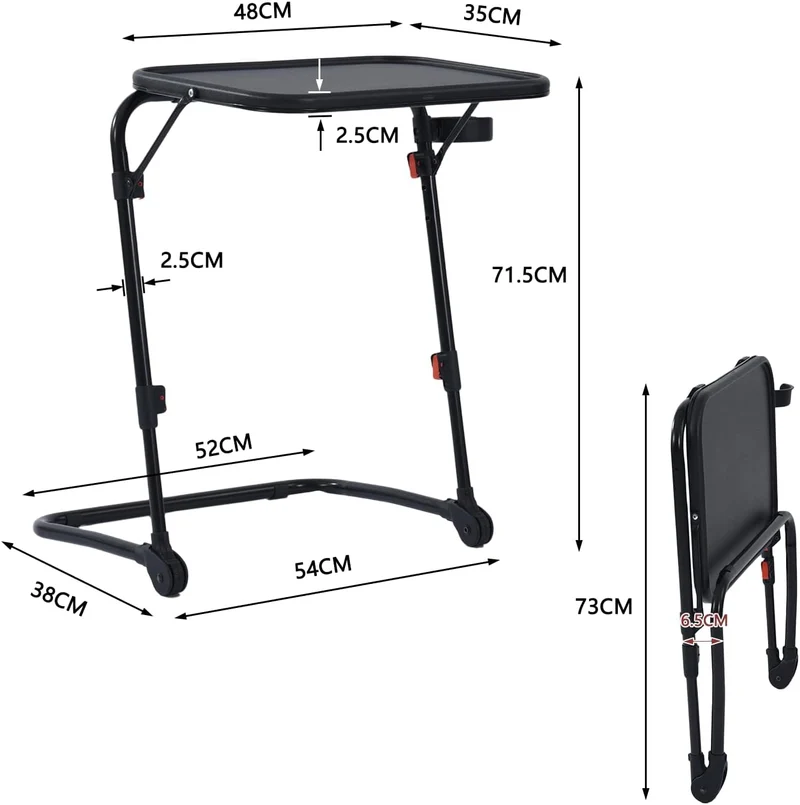 Table d’appoint pliable pour ordinateur portable, bout de canapé réglable en hauteur avec plateau inclinable et porte-gobelet - BASELINE