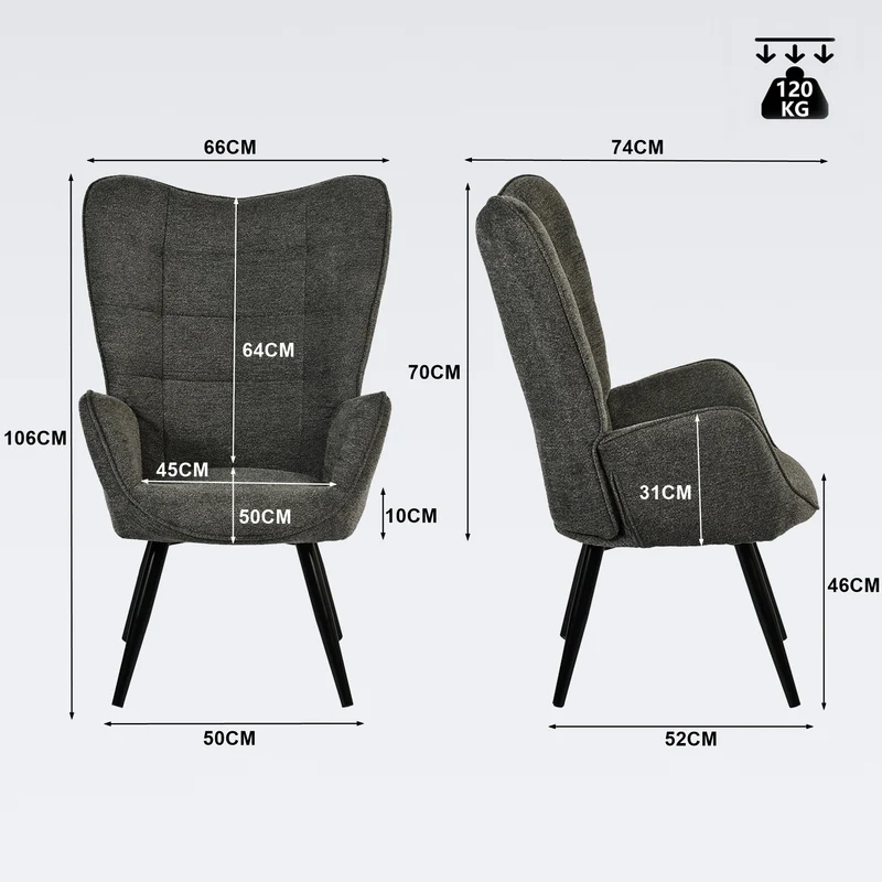 Fauteuil scandinave avec accoudoirs en tissu gris foncé à surpiqûres - FUNKEL