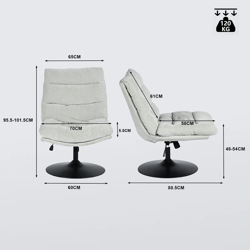 Fauteuil de loisirs réglable en tissu chenille gris pivotant à 360° - LAMBERY
