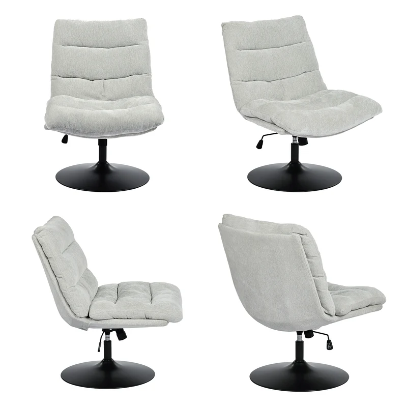Fauteuil de loisirs réglable en tissu chenille gris pivotant à 360° - LAMBERY