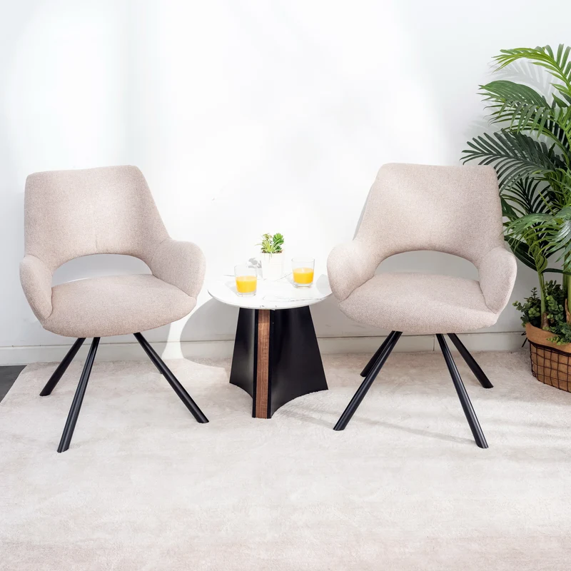 Lot de 4 chaises de salle à manger scandinaves avec accoudoirs en tissu beige - BETH