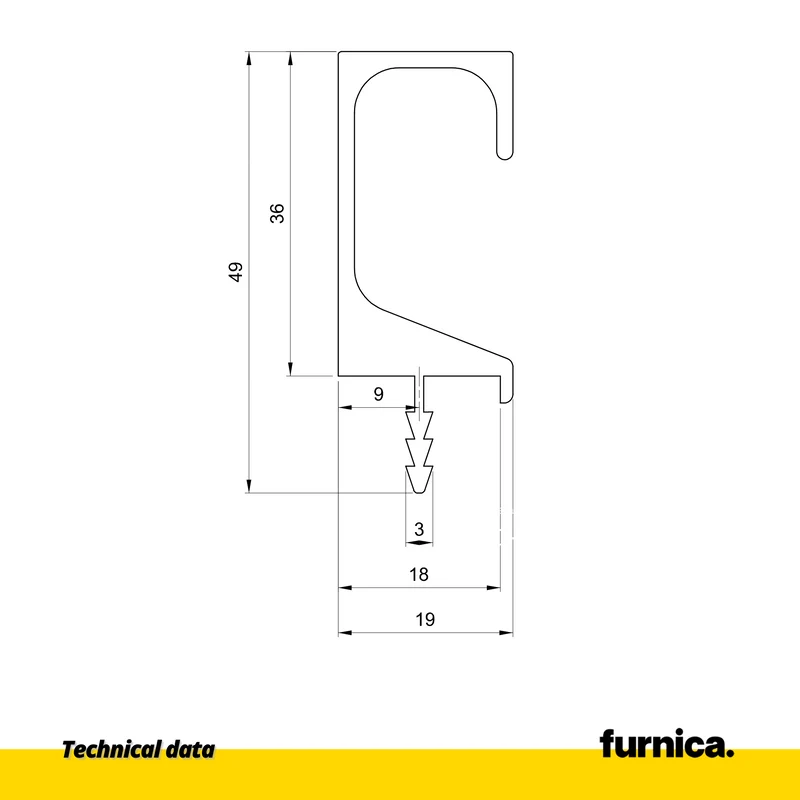 Profilé de préhension encastré T18 - 350 cm - Inox foncé anodisé