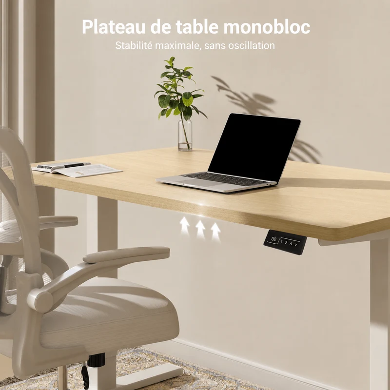 Bureau assis-debout électrique avec plateau monobloc