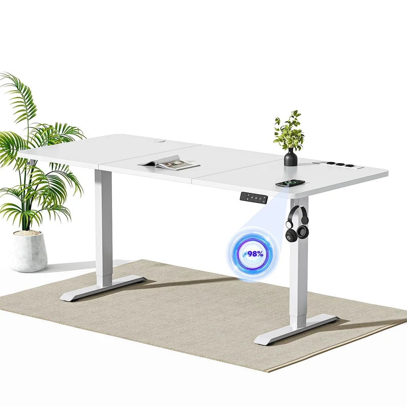 Bureau assis debout électrique avec multiprise et chargement sans fil