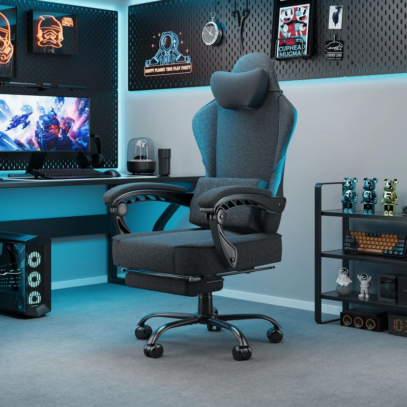 Chaise de bureau avec coussin lombaire de massage, chaise de jeu ergonomique