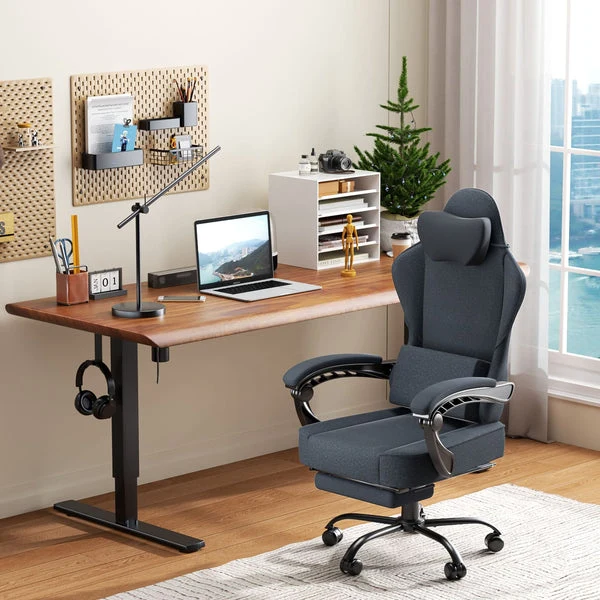 Chaise de bureau avec coussin lombaire de massage, chaise de jeu ergonomique