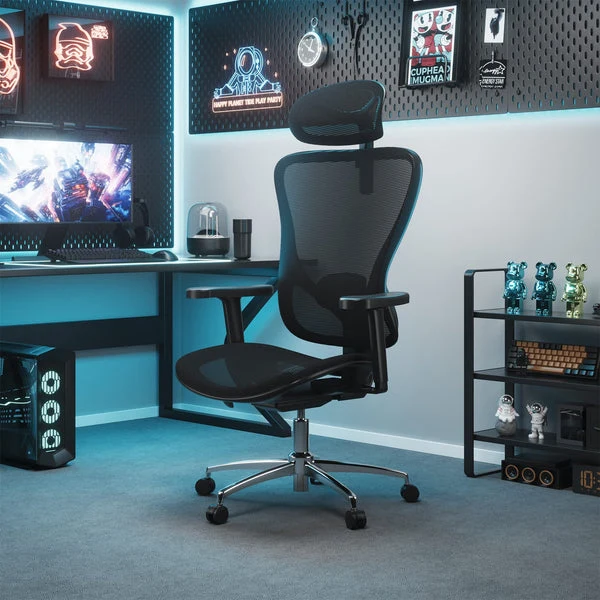 Chaise de bureau ergonomique avec appuie-tête et accoudoirs réglables