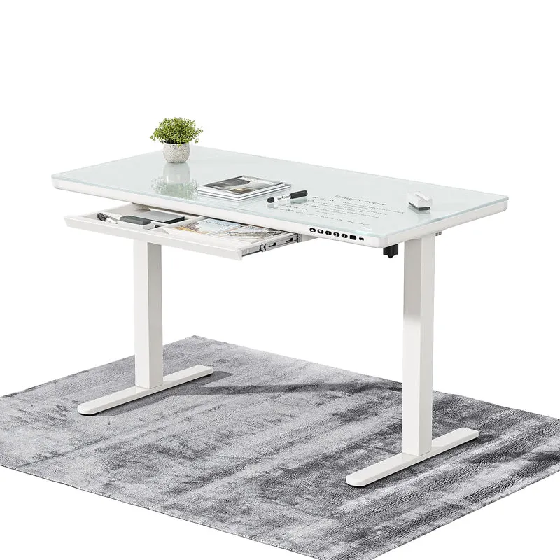 G2 Bureau ergonomique assis debout avec plateau en verre d'une seule pièce