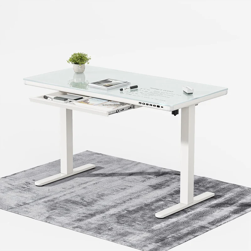 G2 Bureau ergonomique assis debout avec plateau en verre d'une seule pièce