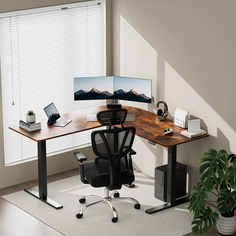 Bureau d'angle réglable en hauteur électriquement