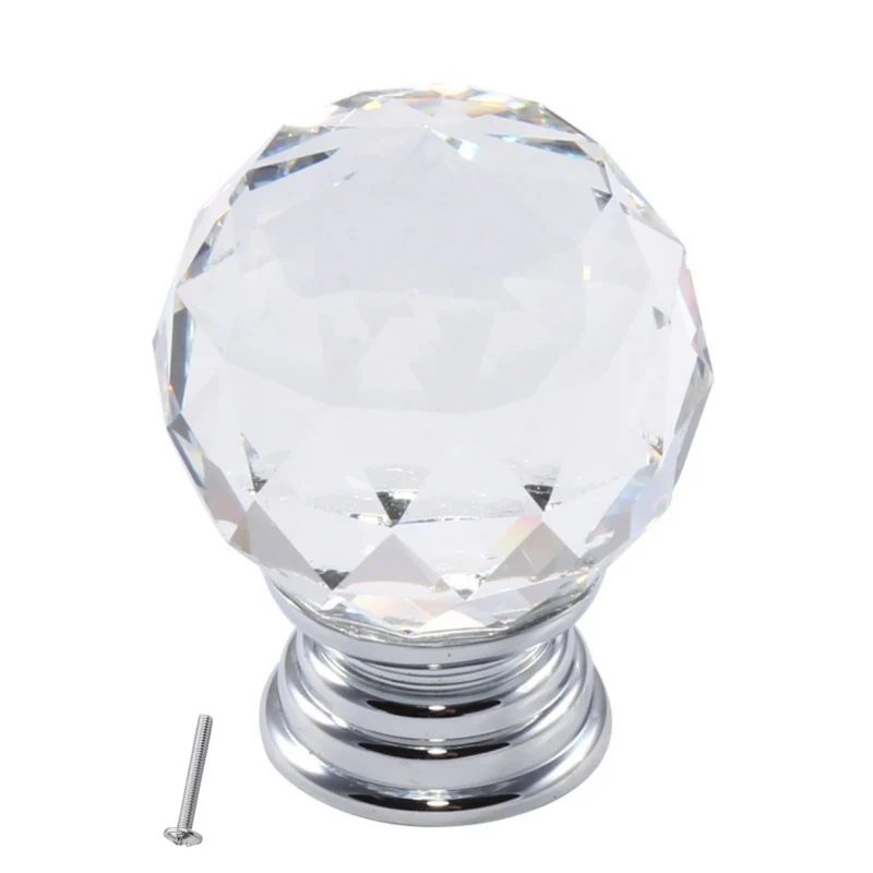 Bouton de meuble rond en verre cristal Ø35mm - Chrome