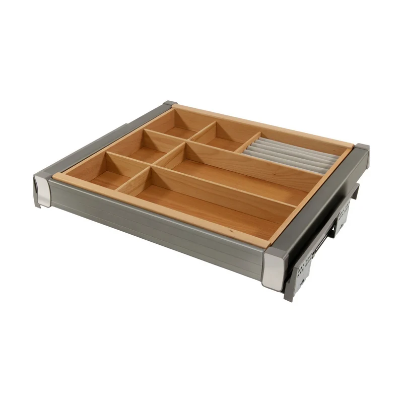 Étagère coulissante multifonction pour caisson de 60 cm Soft-Close - Aluminium/Bois - Gris