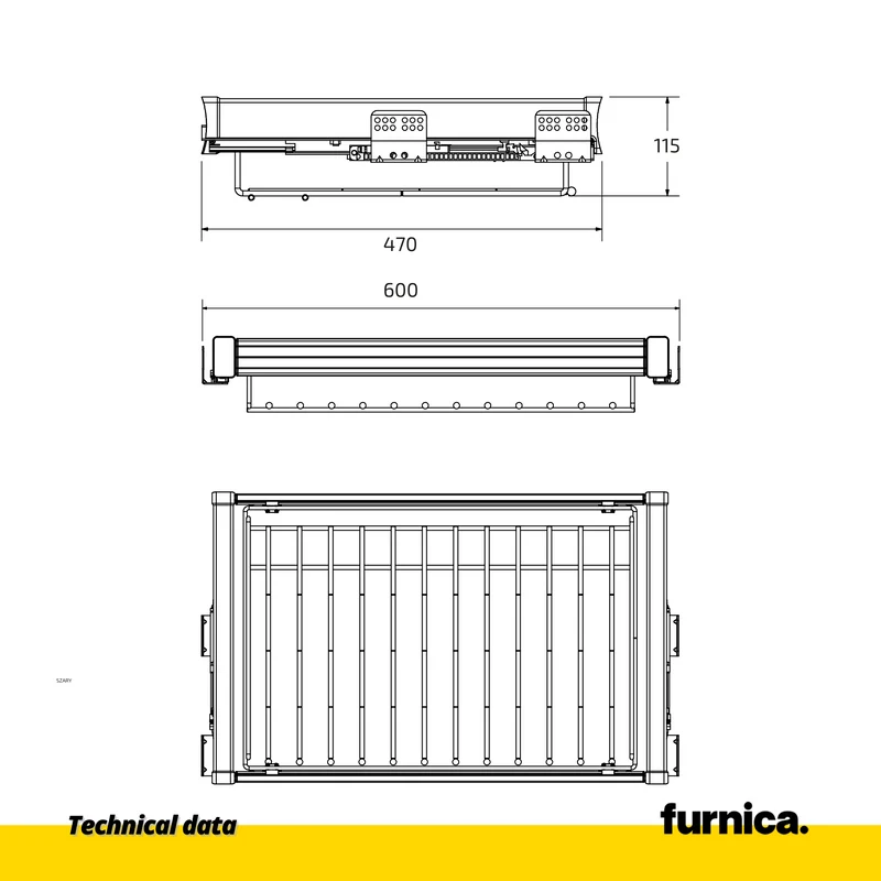 Porte-pantalons coulissant 2 pour caisson de 60 cm Soft-Close - Gris