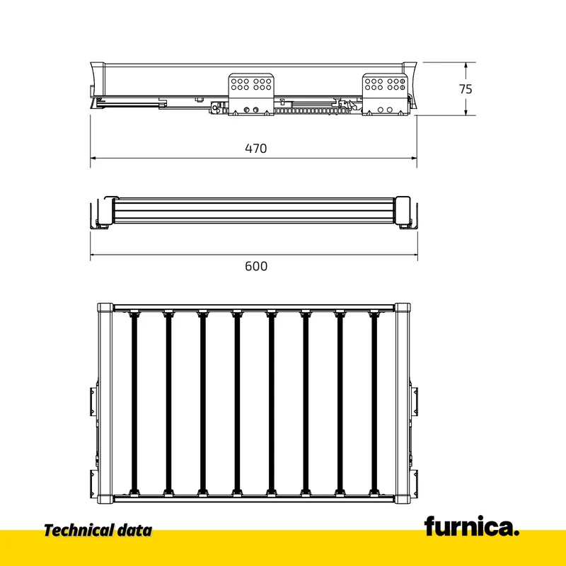 Porte-pantalons coulissant pour caisson de 60 cm Soft-Close - Gris