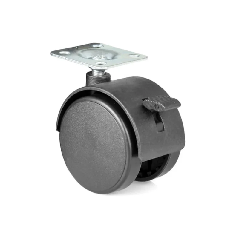 Roulette pivotante pour meuble en plastique avec frein et platine Ø50mm