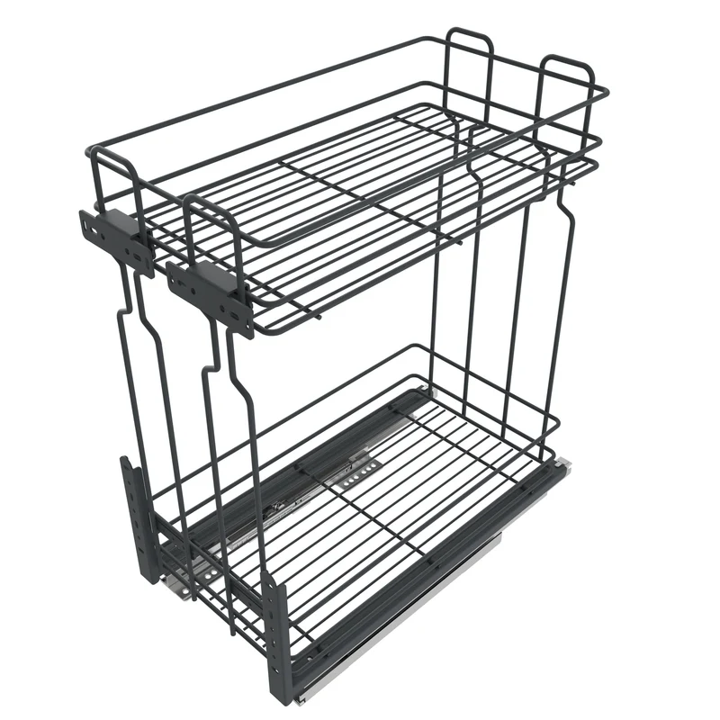 Rangement coulissant de 60 cm à fermeture silencieuse - 2 paniers - Anthracite