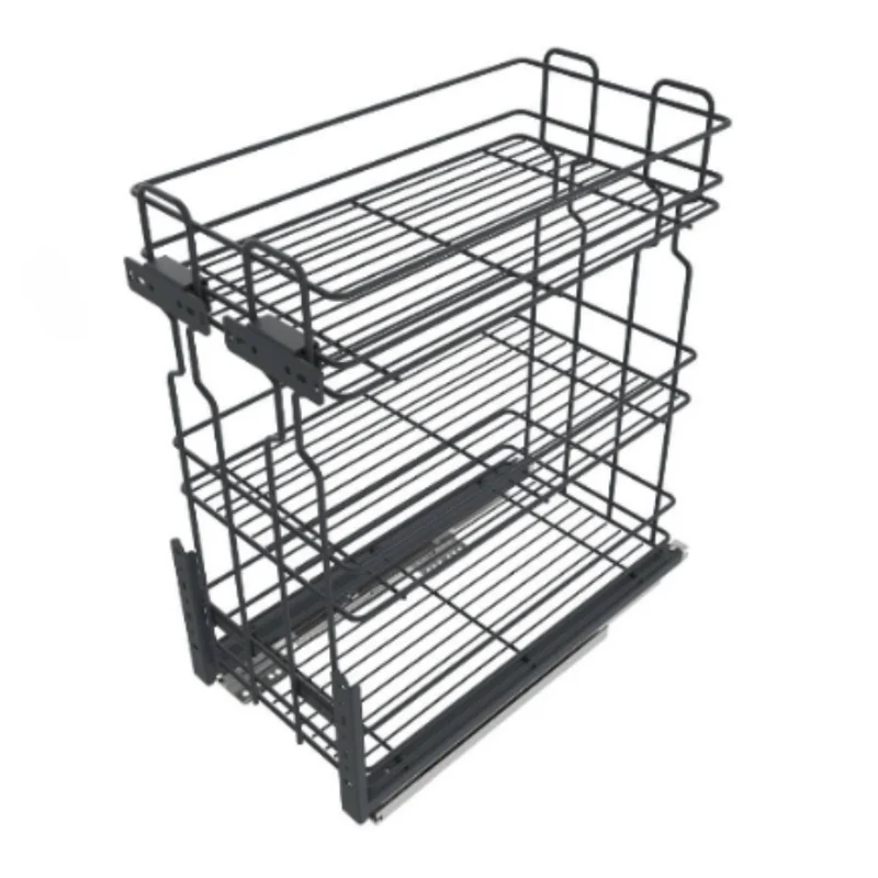 Rangement coulissant de 30 cm à fermeture silencieuse - 3 paniers - Anthracite